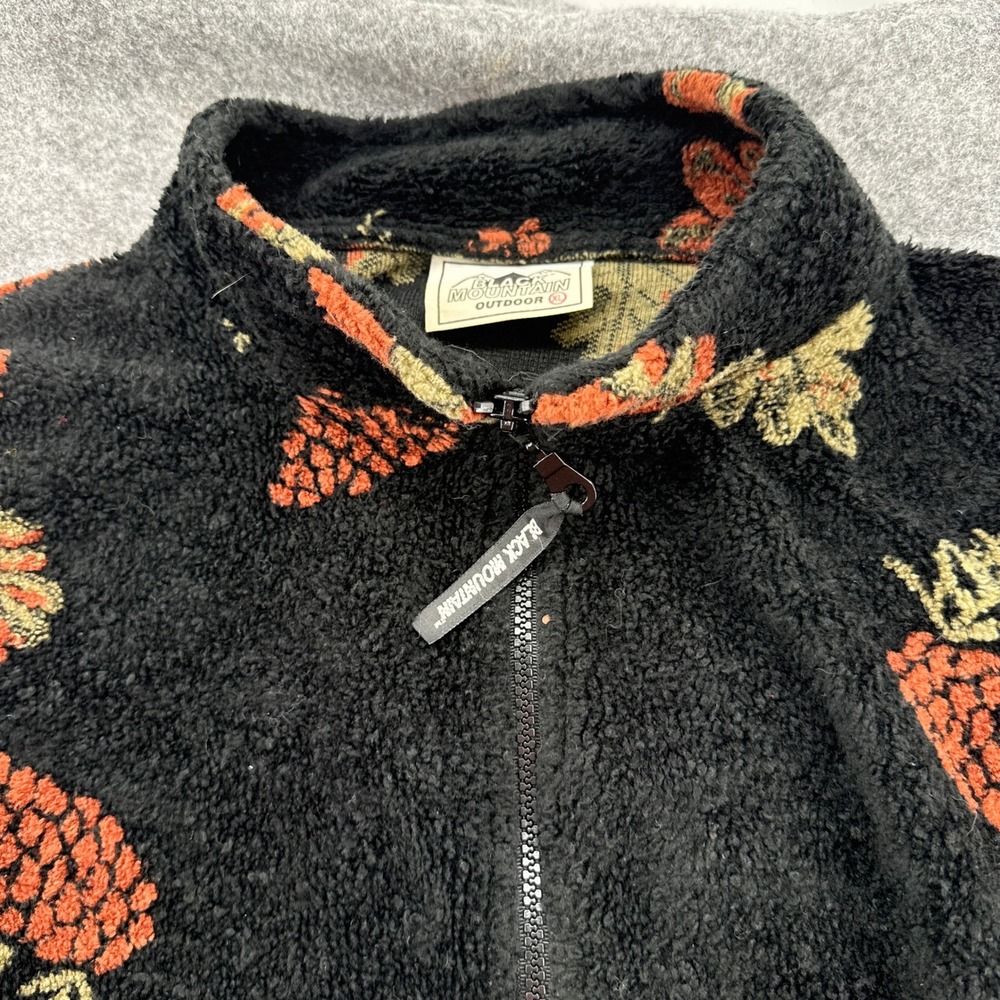 Black Mountain Fleece Jacket 90s XL Black Pinecone Oak Leaf Full Zip Mock Neck - Picture 6 of 16